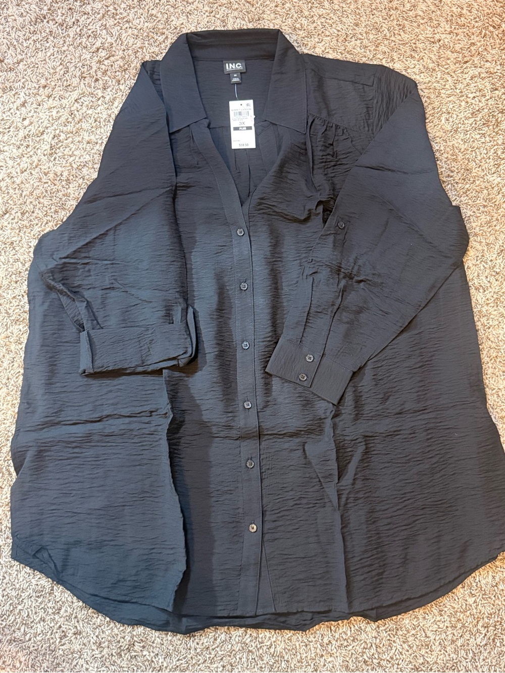 INC International Concepts Black Textured Button-Down Shirt